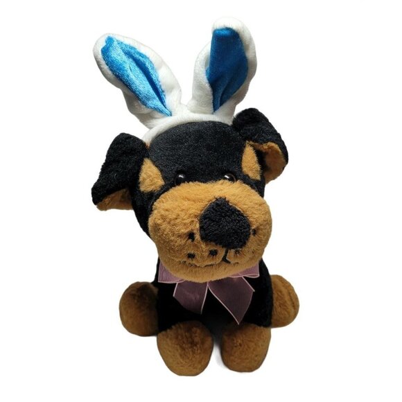 DanDee Collector's Choice Easter Plush Rottweiler? Bunny Ears Pink Bow 8" 2017 - Picture 1 of 8
